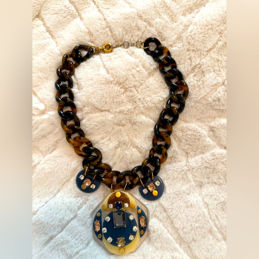 J. Crew Tortoiseshell Necklace with Gold and Blue Accents